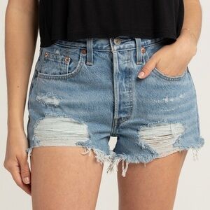 Levis Distressed Shorts in Dark Blue Wash Sz30